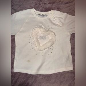 Dior Kids White Fluffy Heart Long Sleeve Tee Size 12 months
